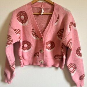 🍩 Dreamers by Debut Pink Donut Cropped Cardigan - XS